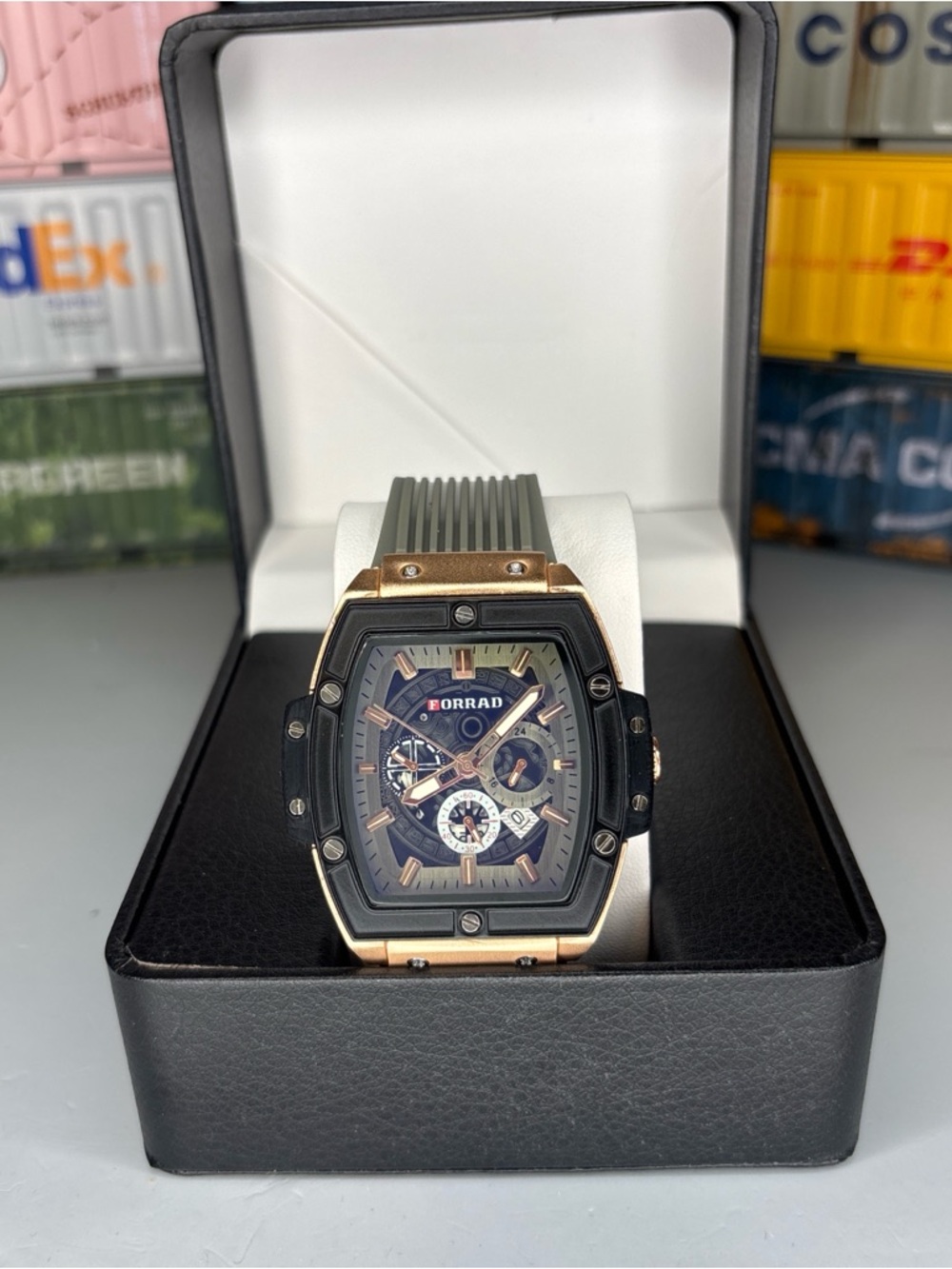 FORRAD Men's Rose Gold and Black Sport 43mm Watch